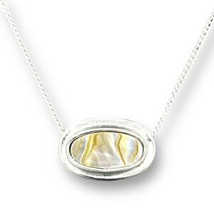 Avon Abalone Inlay Pendant Slider Silvertone Necklace 13-15